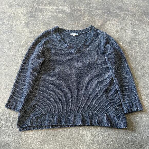 Orvis Sweater Size L Blue V Neck Chenille Velvet Soft Cozy Pullover Knit - Picture 1 of 9